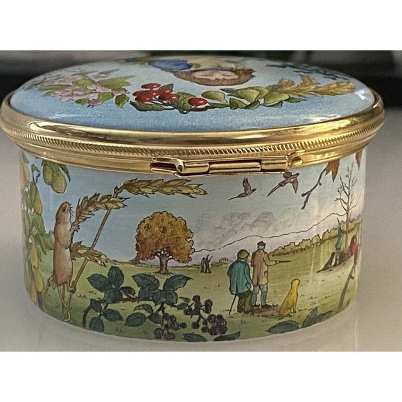 Marshall Enamels Four Seasons Pill Trinket Box Numbered Girl w Basket Happiness - Picture 14 of 16